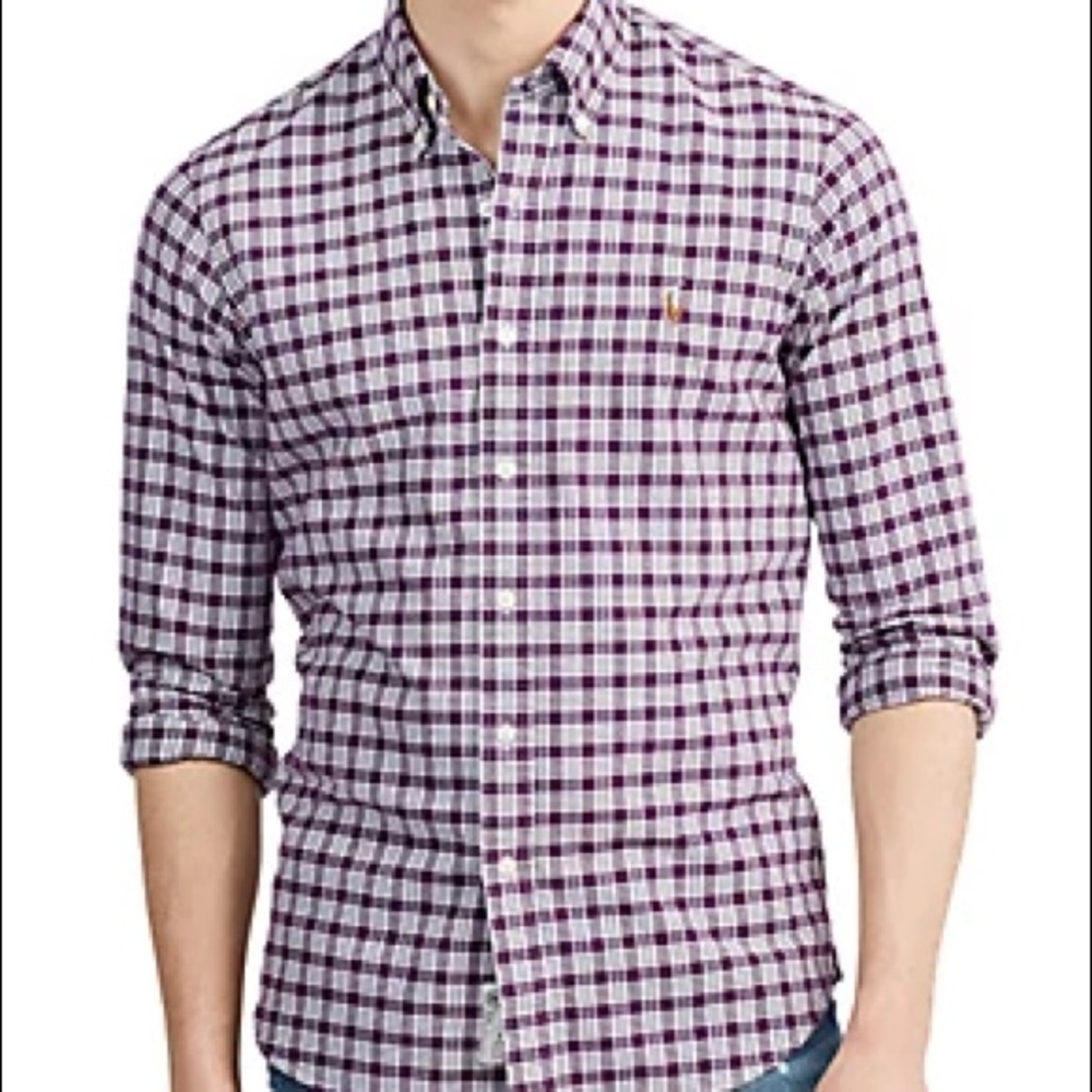NWT Maroon/burgundy checkered collard polo shirt